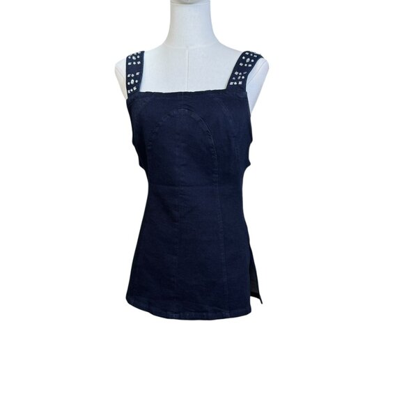 Free People Embellished Denim Corset Tank Top NWT | Studded Jean Bustier | SZ:S - Picture 1 of 10